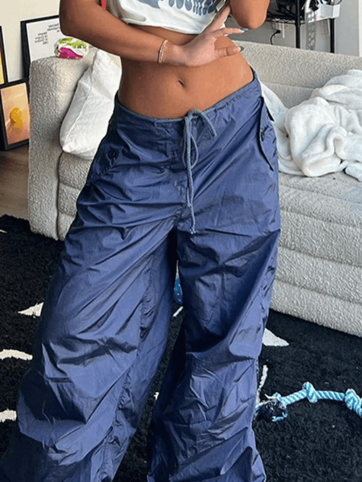 Tie Strap Baggy Parachute Cargo Pants