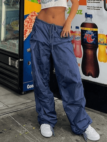 Tie Strap Baggy Parachute Cargo Pants