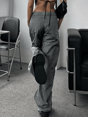 Tie Strap Cutout Parachute Cargo Pants