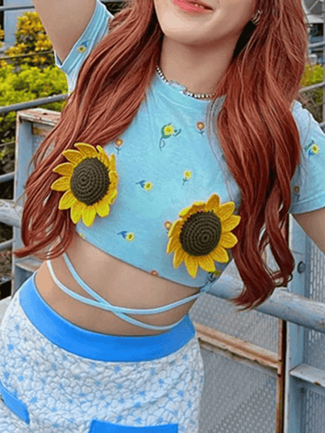 Tie Strap Sunflower Crop Top