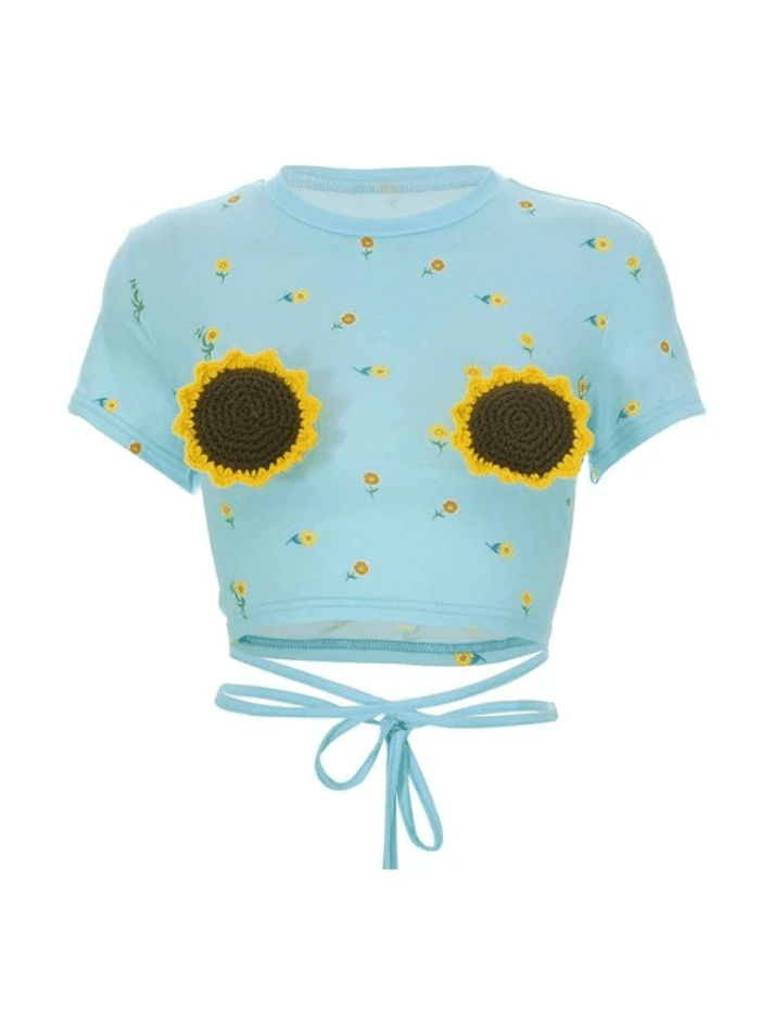 Tie Strap Sunflower Crop Top