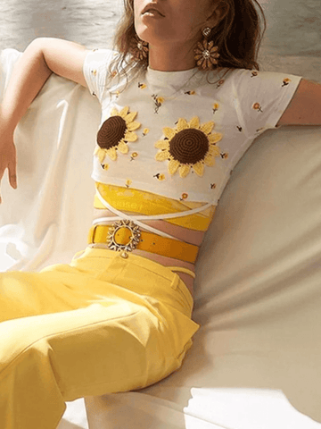 Tie Strap Sunflower Crop Top