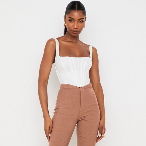 Trendy Strapshalter Square Neck Crop Korsett Top - Weiß