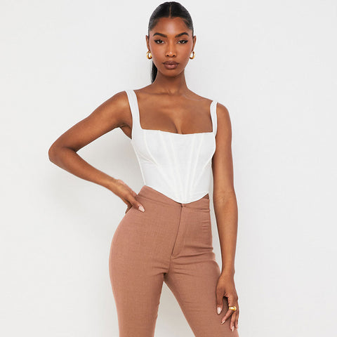 Trendy Strapshalter Square Neck Crop Korsett Top - Weiß