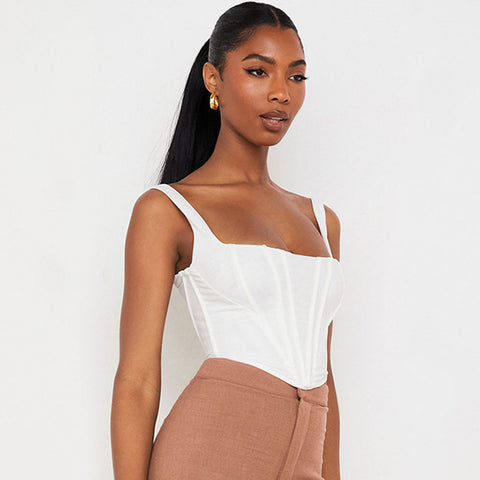 Trendy Strapshalter Square Neck Crop Korsett Top - Weiß