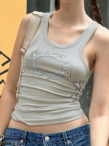 Kurzes Tanktop mit Tribal-Flammen-Print