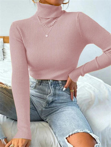 Turtleneck Ribbed Knit Sweater