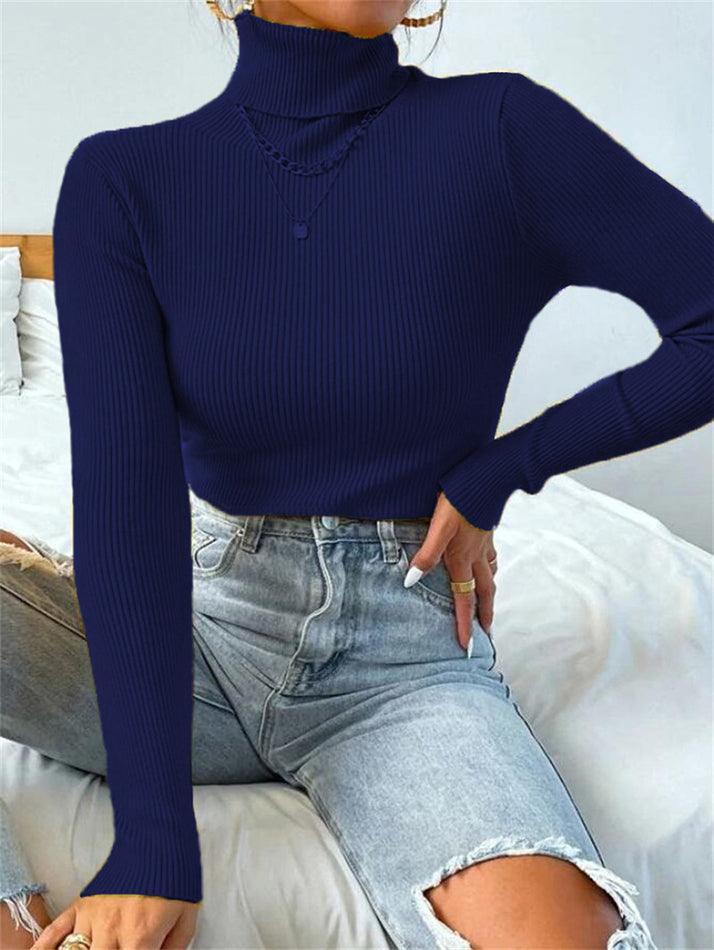Turtleneck Ribbed Knit Sweater