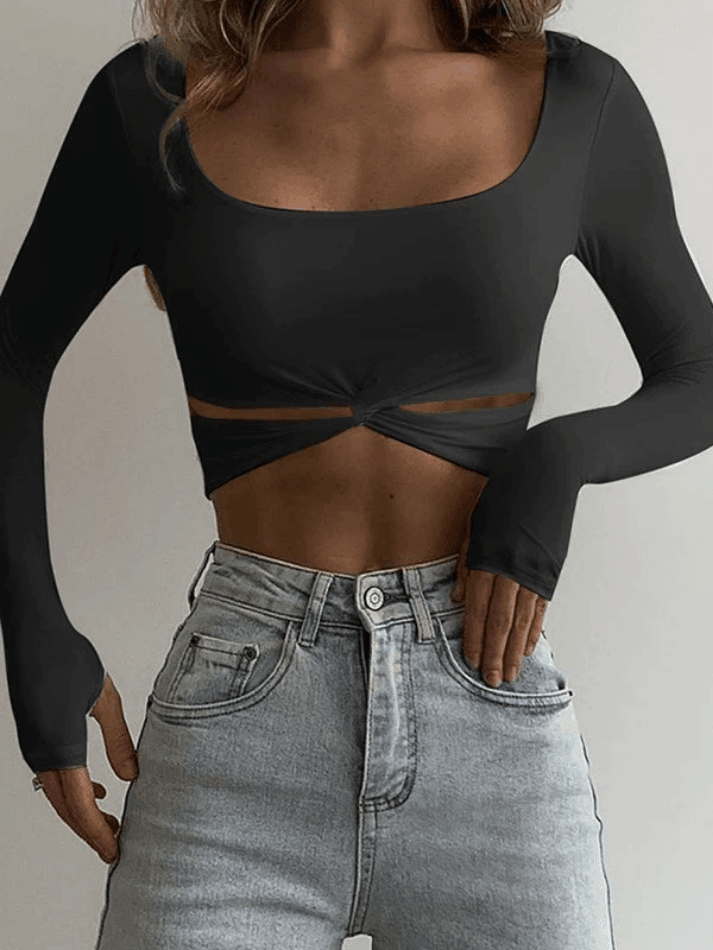 Twisted Cutout Long Sleeve Crop Top