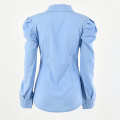 Unique Puff Sleeve Ruched Shirt - Blue