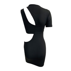 Unique Sleeve High Neck Cut Out Bodycon Party Mini Dress - Black