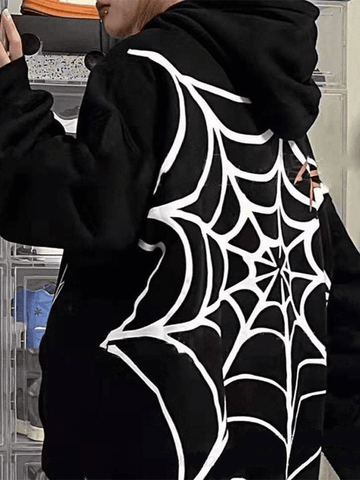 Sudadera con capucha holgada unisex con gráfico de telaraña