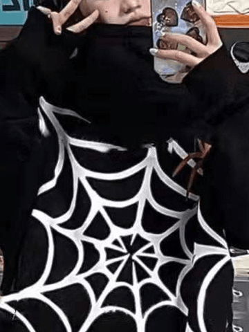 Sudadera con capucha holgada unisex con gráfico de telaraña