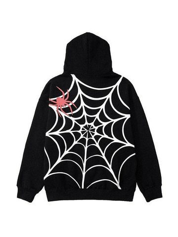 Sudadera con capucha holgada unisex con gráfico de telaraña