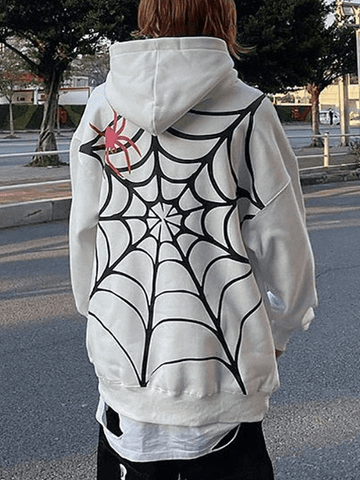 Sudadera con capucha holgada unisex con gráfico de telaraña