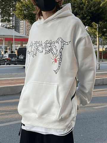 Sudadera con capucha holgada unisex con gráfico de telaraña