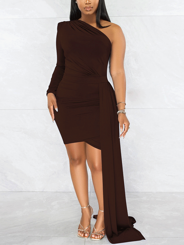 One Shoulder Ruched Mini Dress