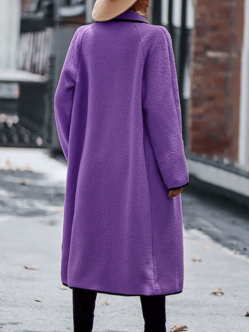 Fleece Solid Pockets Lapel Coat