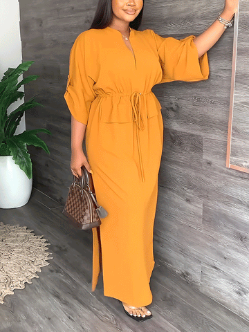 V-neck Split Maxi Dress