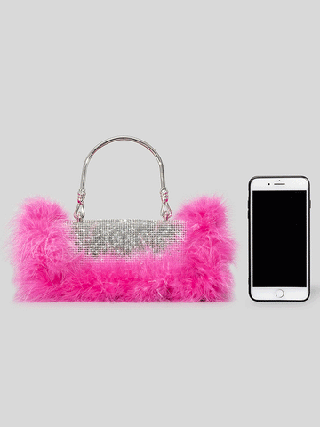 Furry Rhinestone Evening Clutch Bag