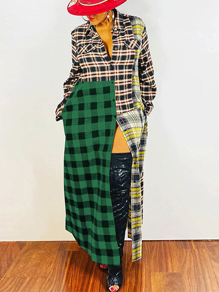 Casual Patchwork Plaid Long Shirts