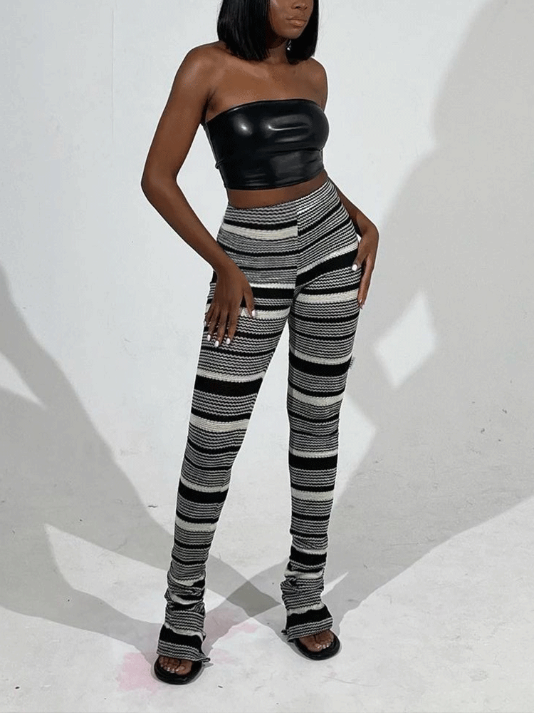 Striped Printed Knitted Flare Pants