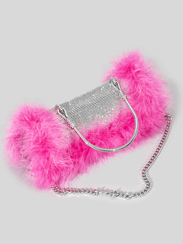 Furry Rhinestone Evening Clutch Bag