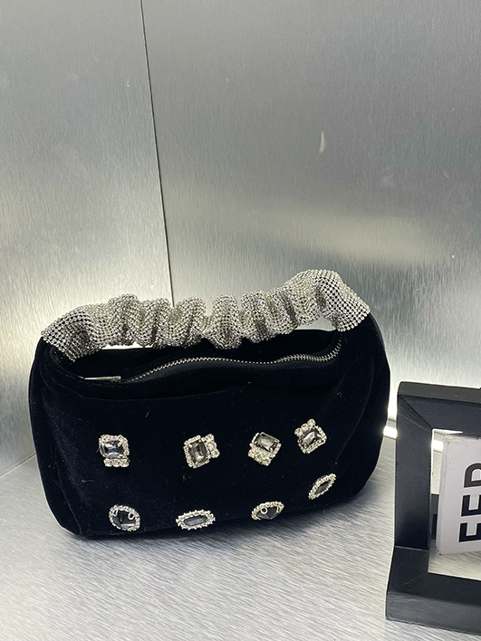 Velvet Pearls Rhinestone Tassels Handbag