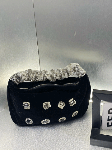 Handtasche mit Perlen und Strass-Quasten aus Samt