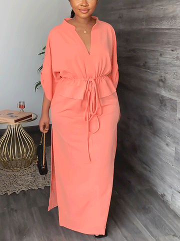 V-neck Split Maxi Dress