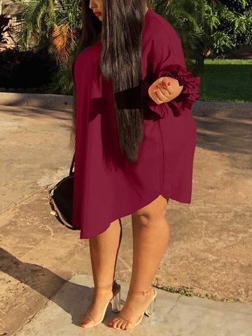 Ruffle Sleeve Swing Midi Dress