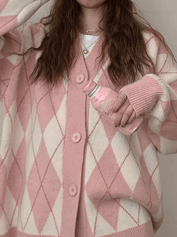 Strickjacke mit Argyle-Muster und V-Ausschnitt