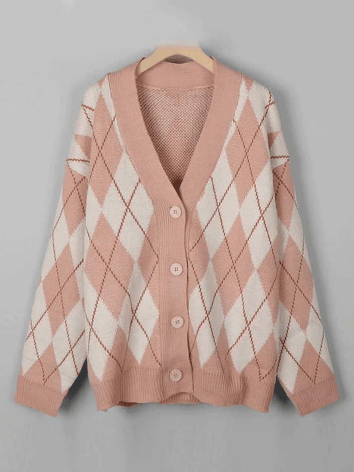 Strickjacke mit Argyle-Muster und V-Ausschnitt