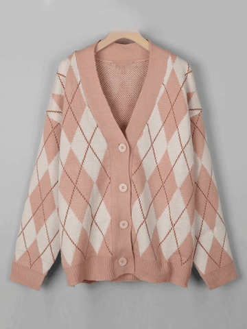 Strickjacke mit Argyle-Muster und V-Ausschnitt