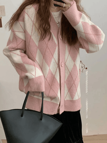 Strickjacke mit Argyle-Muster und V-Ausschnitt