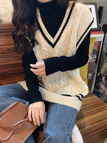 V Neck Cable Knit Sweater Vest