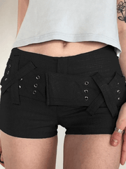 Velcro Belt Stretch Denim Shorts