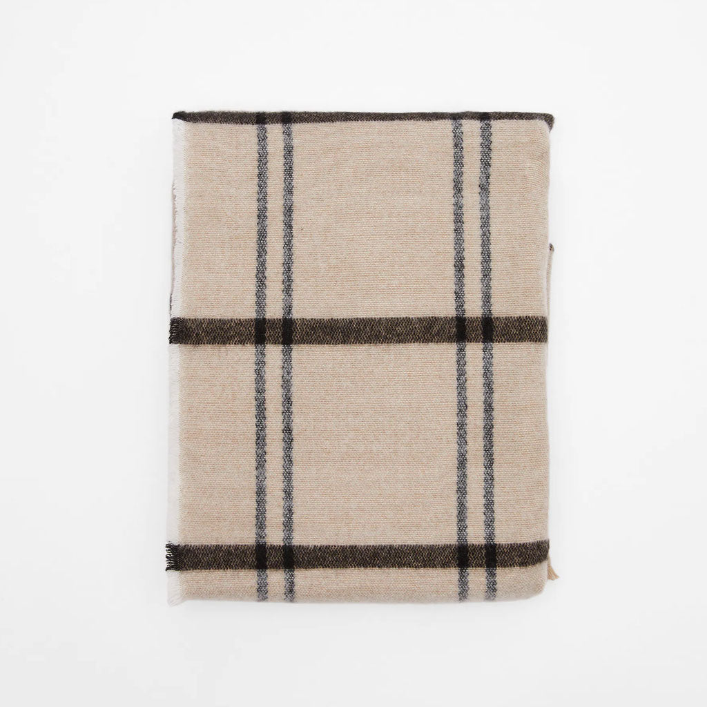 Versatile Plaid Printed Frayed Blanket Scarf - Khaki