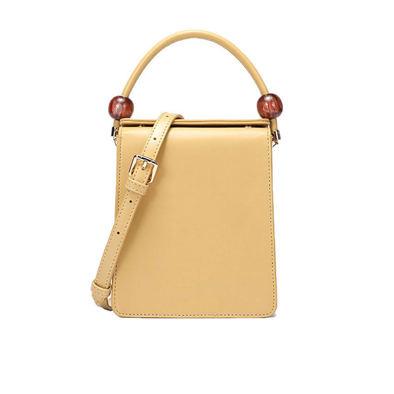 Versatile Rectangle Shape Button Top Bead Trim Crossbody Bag - Yellow