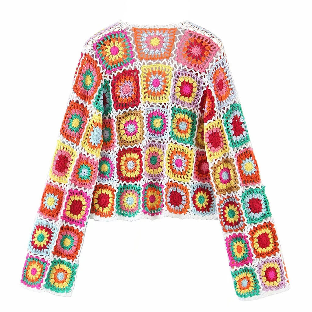 Vibrant Scalloped Floral Crochet Knit Cardigan - Multicolor