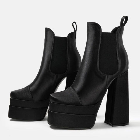 Vibrant Ankle Boots mit quadratischer Zehenpartie und klobigem High Heel-Plateau - Schwarz