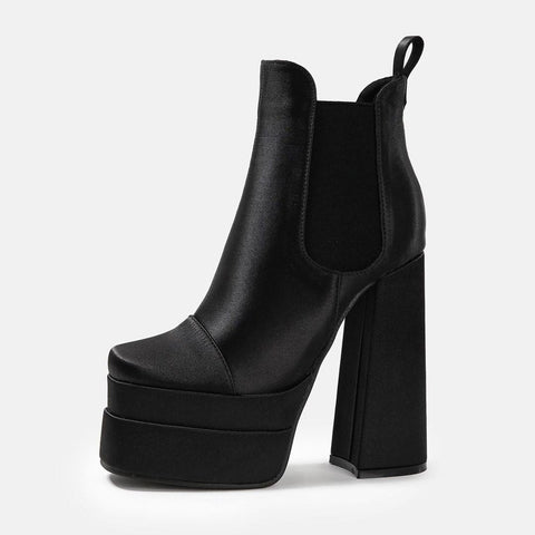 Vibrant Ankle Boots mit quadratischer Zehenpartie und klobigem High Heel-Plateau - Schwarz