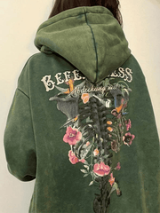 Vintage Blooming Skull Fleece Lined Pullover Hoodie