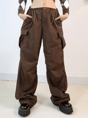 Vintage Brown Baggy Parachute Cargo Pants
