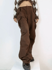 Vintage Brown Baggy Parachute Cargo Pants