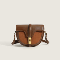 Vintage Contrast Golden Flap Front Buckled Saddle Bag - Coffee