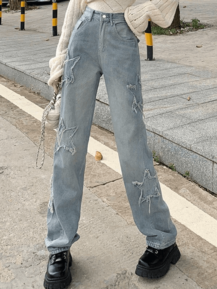 Vintage Distressed Boyfriendjeans mit Stern-Patch