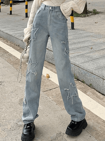 Vintage Distressed Boyfriendjeans mit Stern-Patch