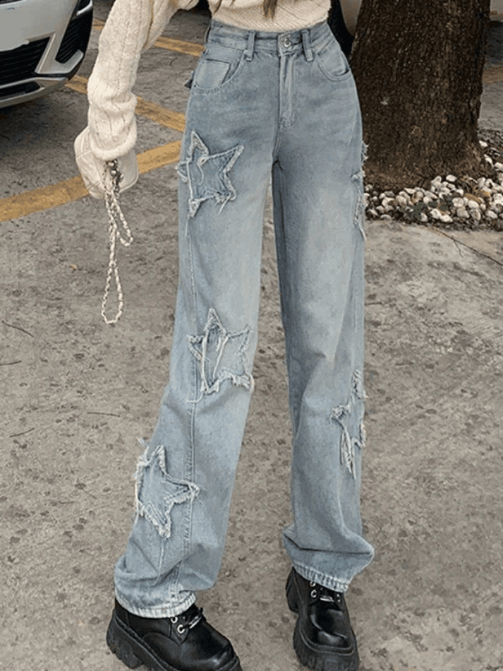 Vintage Distressed Boyfriendjeans mit Stern-Patch
