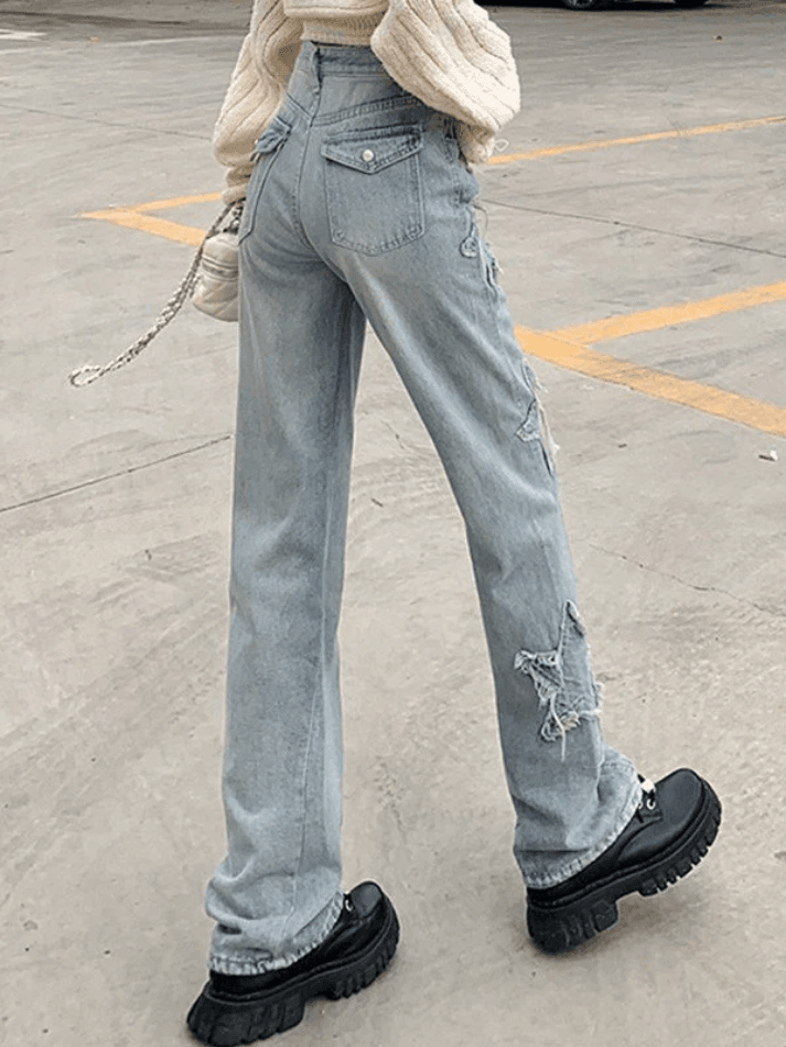 Vintage Distressed Boyfriendjeans mit Stern-Patch